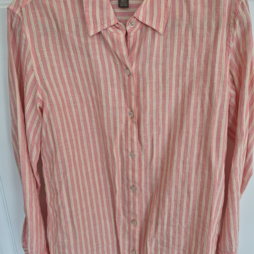 Linen Tommy Bahama Pink and Cream Striped Shirt
